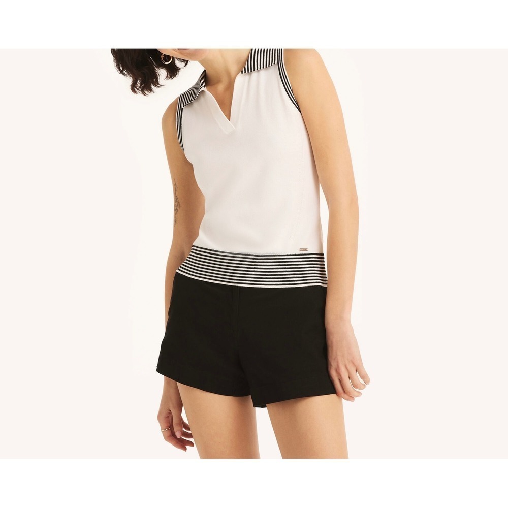 Nautica Sleeveless Striped Polo White Navy Size Large Golf Prep Nautical